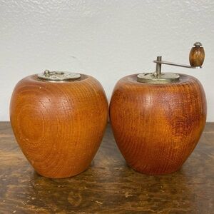 Vintage wooden Apple shakers pepper grinder and salt shaker
